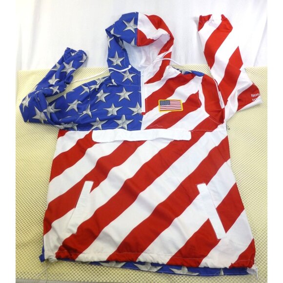 Brooklyn Cloth Other - Brooklyn Cloth Stars & Stripes Flag USA Hooded Windbreaker Jacket Med Pullover